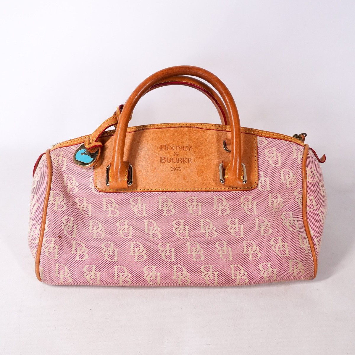 Dooney Bourke Handbag Purse Clutch Canvas Carry Satchel Bag Pink Brown Tan
