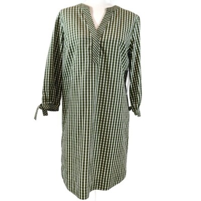 Crown & Ivy size M/P olive green & white check 3/4 sleeve v-neck sheath  dress | eBay