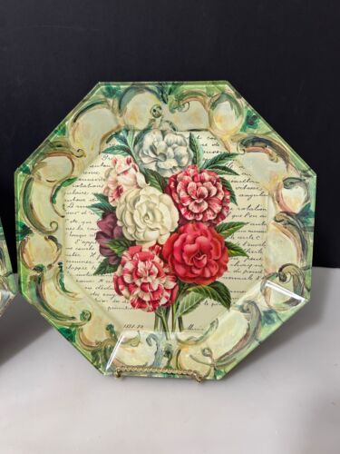 Set of 2 Vintage John Derian Signed 10 " Decoupage French Floral Octagon plates - Picture 6 of 6