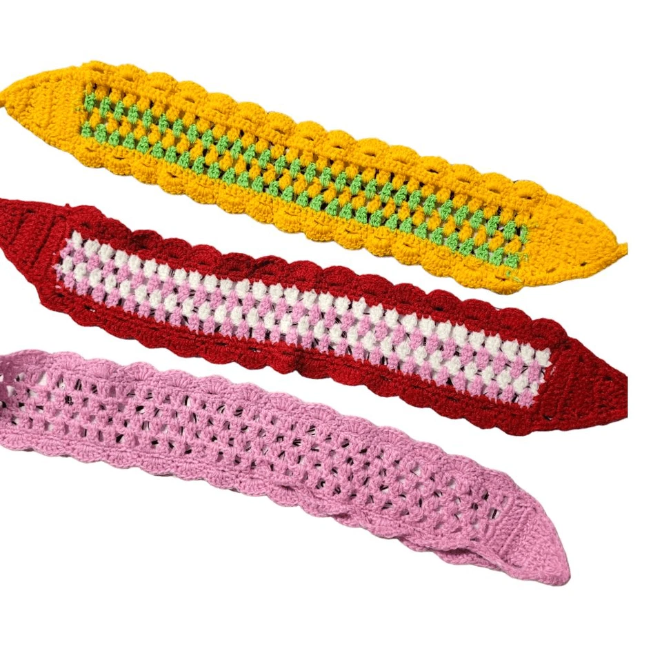 钩针头巾嬉皮波西米亚花儿童核心粉色红色 3 件套全新无标签 — 第 2/4 张图片