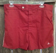 VTG 70s Catalina Mens Rust Zip Swim Trunks Shorts Sz 38 Piping 35.5"-36"W FLAWS