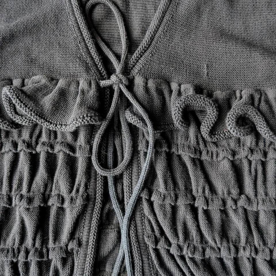 Suéter cárdigan Sonia Rykiel negro tejido de algodón con volantes y corbata frontal talla 36 Foto 4 de 4