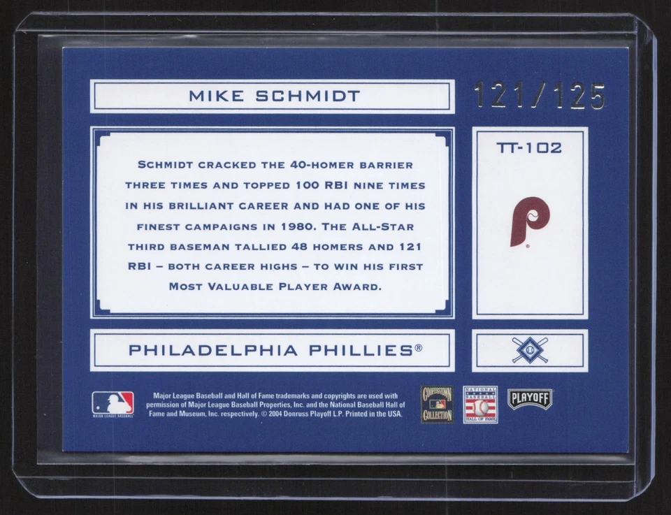 2004 MIKE SCHMIDT 121/125 PHILADELPHIA PHILLIES #TT-102 - Image 2 of 2