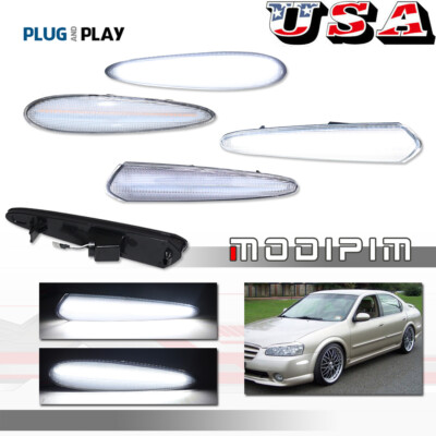 4x Clear Plastic Lens White LED F & R Side Marker Lights For 00-03 Nissan Maxima