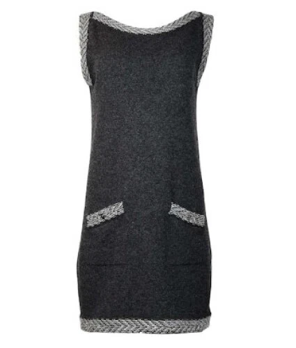 Abito Chanel grigio a contrasto maglia senza maniche in cashmere logo CC bottoni tg 42 danneggiato