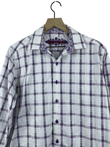 Robert Graham Men's Medium Classic Fit Plaid Paisley Contrast Cuff Button Up - Picture 2 of 10