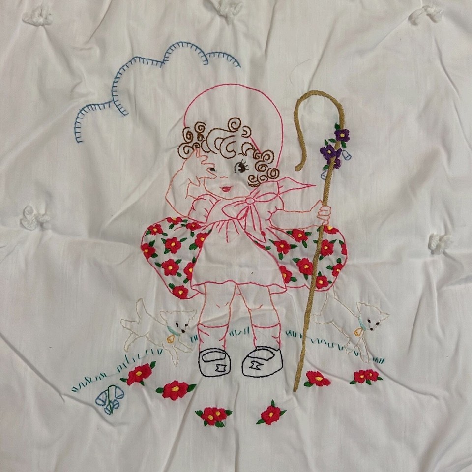 Baby Blanket Emb hand stitched Vtg Blanket Quilt Bo Peep Kittens eBay