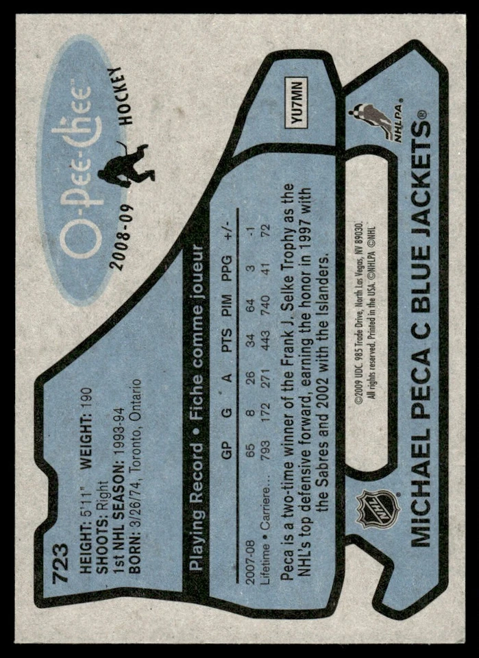 2008-09 O-Pee-Chee 1979-80 Retro Michael Peca Columbus Blue Jackets #723 - Image 2 of 2