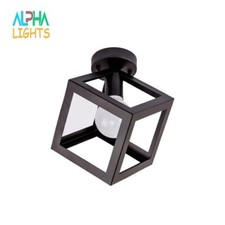 Matt Black Cube Pendant Lamp Shade, Vintage Industrial Flush Mount Ceiling Light