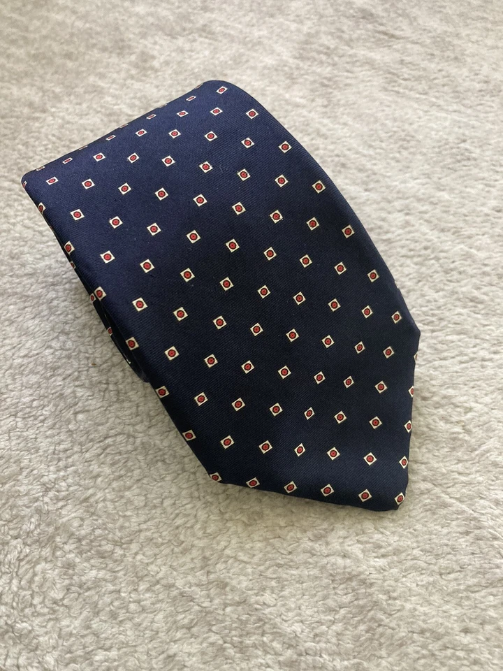 Yves Saint Laurent Men’s 100% Silk Necktie Tie Geometric Squares Circles Blue - Imagem 2 de 4