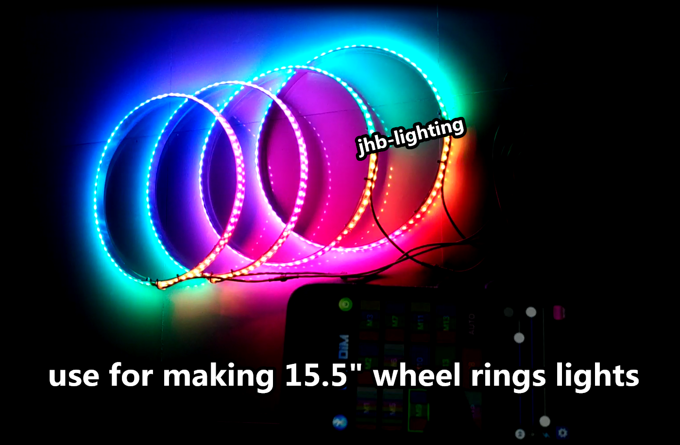 JHB 4PCS 4FT Remote+Bluetooth CHASING LED Strips Lights for 15.5" Wheel