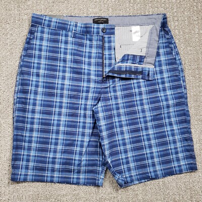 BANANA REPUBLIC Shorts Mens 38 Blue Plaid Chino Emerson
