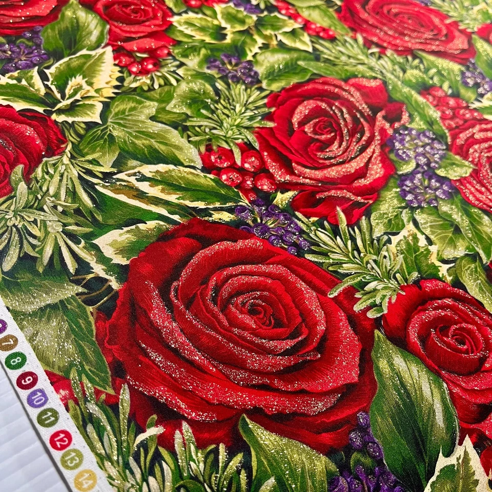 Classic Christmas fabric by Maggie and Sharon for Moda Roses Holly 1 YARD - Image 3 of 4