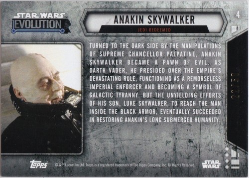 STAR WARS 2016 TOPPS EVOLUTION GOLD PARALLEL INSERT #4 ANAKIN SKYWALKER 22/50 - Picture 2 of 2