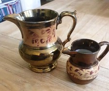 Pair of Vintage / Antique Victorian Copper Luster Pottery Jugs