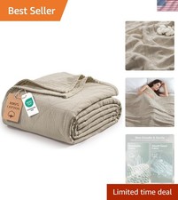4-Layer 100 Cotton Muslin Queen Size Blanket, Khaki