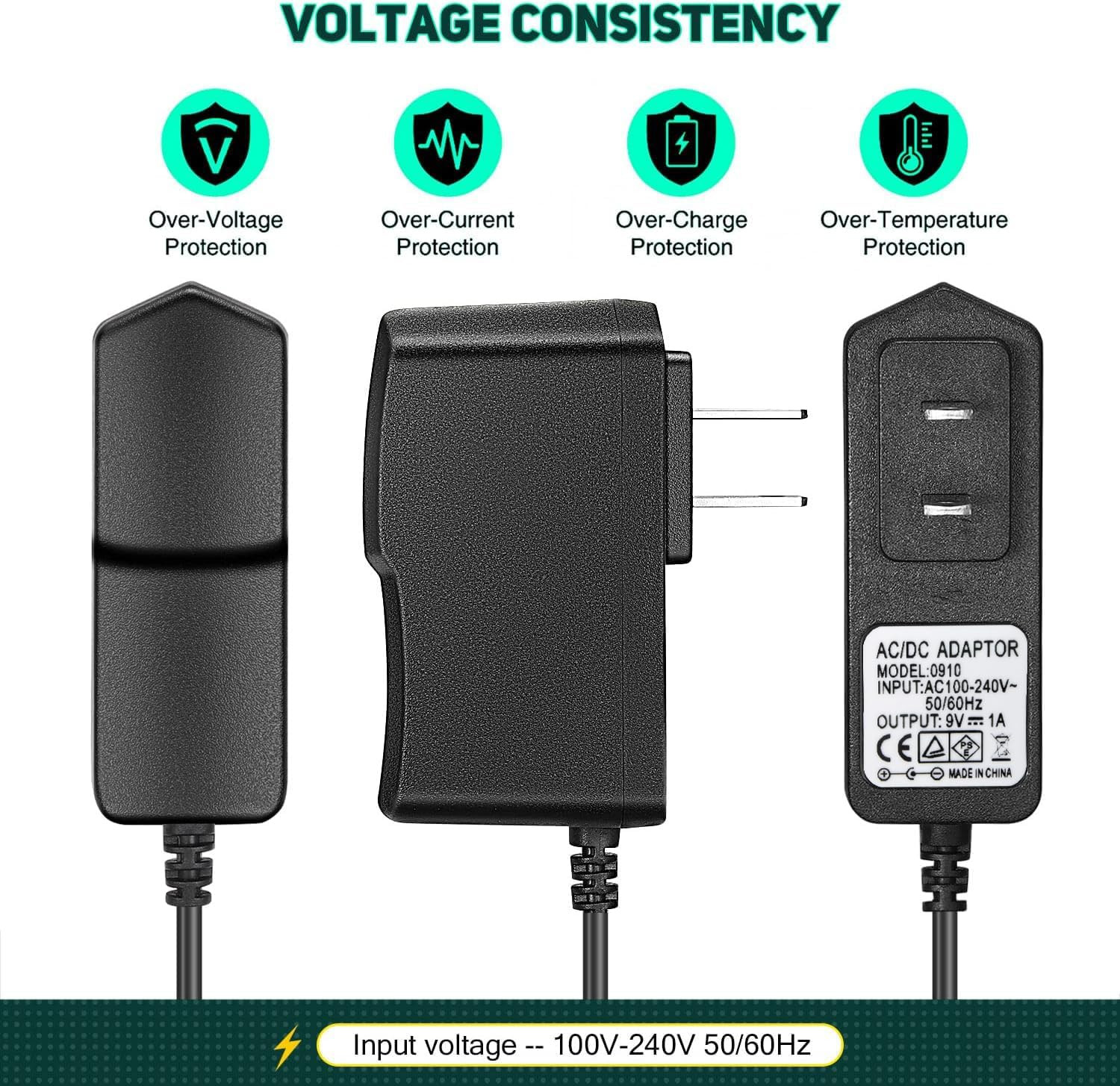 Guitar Effect Pedal Power Supply Adapter,Ac DC 9V Power Cord Fit for 9V1A Guitar