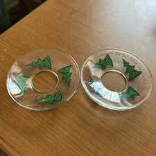 Pair of Christmas Tree "Peace On Earth" Bobeches Taper Candle Wax Drip Catchers