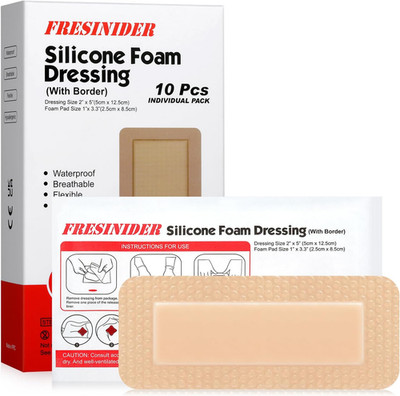 2'' X 5'' Pack of 10 Silicone Foam Wound Dressing - Waterproof Adhesive Bandages w