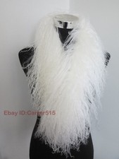 100 Real Mongolian Lamb Fur Scarf with Clip / Collar/ WHITE Wrap /women Cape
