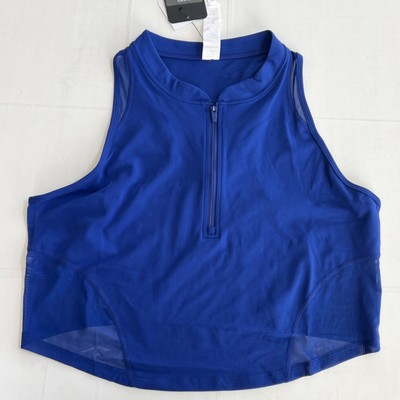 New FABLETICS Half-Zip Mesh Cropped Tank Women s SIZE XXL/1X Blue