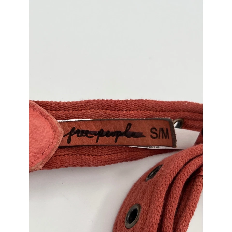 Free People Avril Grommet Belt Rust Red Canvas Leather S M Festival Boho - Image 2 of 4