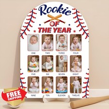Wenqik Baseball Year Photo Board 12 Months Wood Frame