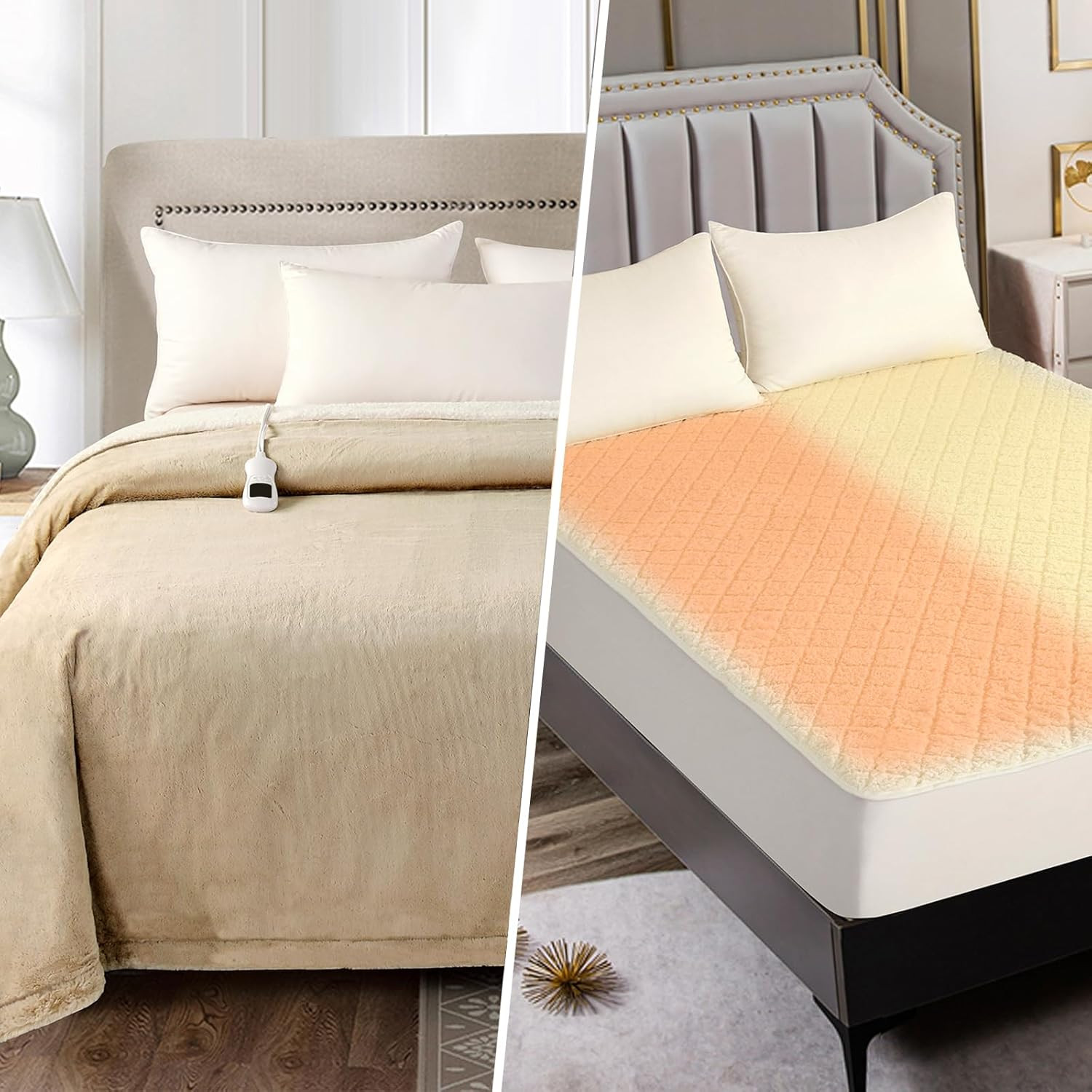 Electric Heated Blanket Twin, 62" X 84" Beige, Heated Mattre