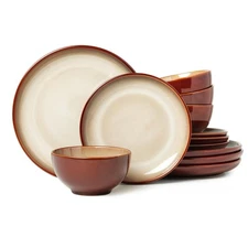 Stoneware Dinnerware Set Service for 4, 12 pcs Reactive Glaze Plates and Bowl...