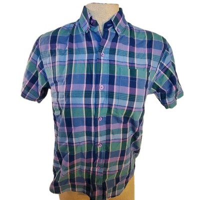 Vintage B. B. Shots  Plaid Short Sleeve Button Down Women's M, blue green purple