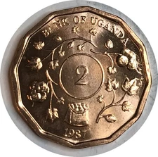 Uganda 1987 • 2 shillings • KM# 28 • MS RED UNC high grade