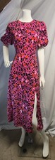 Girl In Mind Kirsty Pink Leopard Print Midi Dress Ruffle Hem Puff Sleeve Size 12
