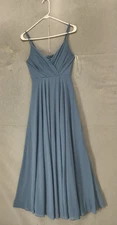 Lulus Women Dress Small Blue Poly Blend V Neck Sleeveless Ruffle Fit Flare Maxi