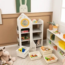 NNECW Kids Toy Storage Organizer with Mobile Trolley for Playroom