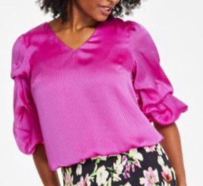 Vince CamutoWomen's V-Neck Bubble-Sleeve Top, Bloomberry, M, MSRP $89