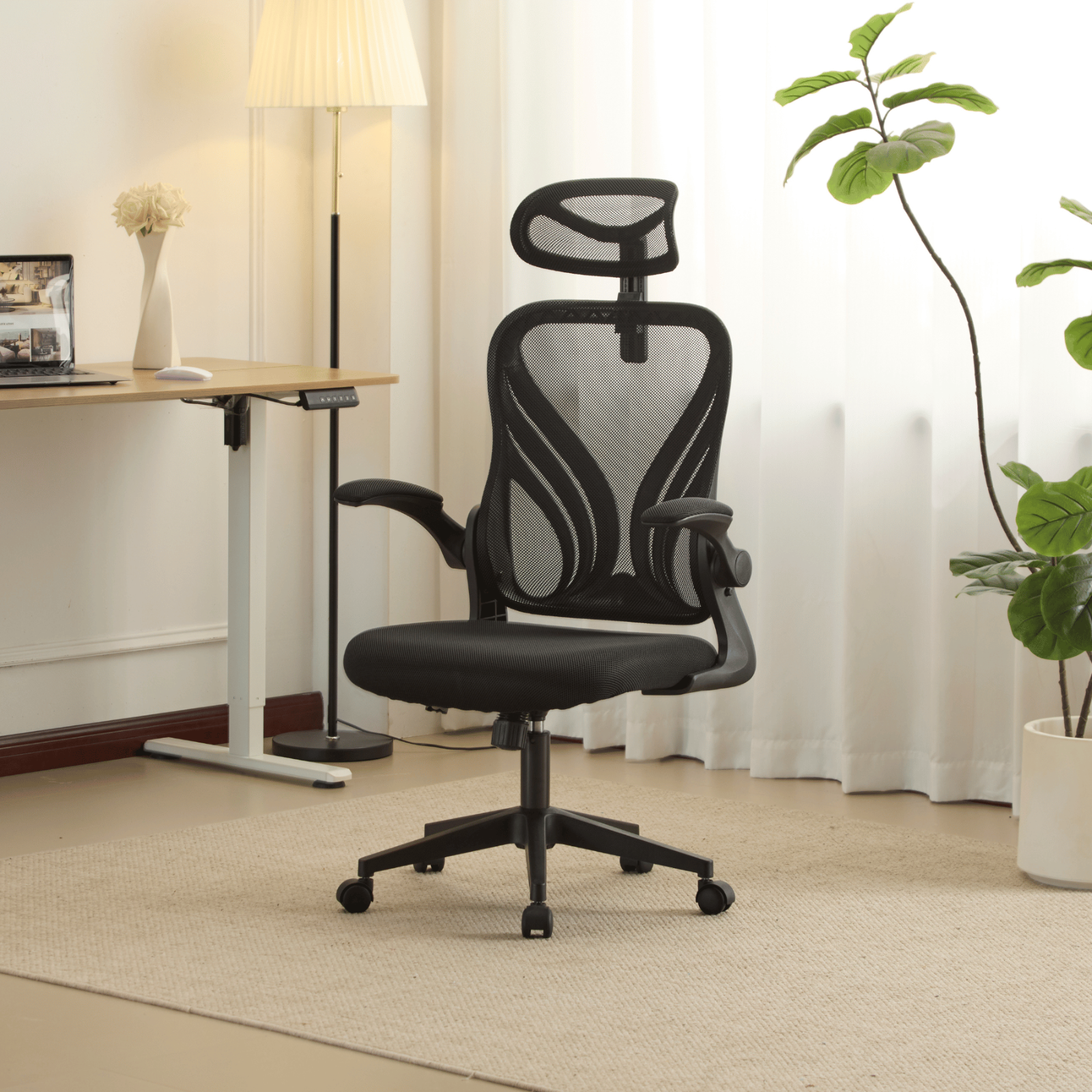 Ergonomic Office Chair with Headrest Swivel Height Adjustable Black Mesh