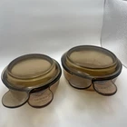 Vtg Corning Ware Visions Grab-It Bowls Glass Lids Amber 4 Pc LOT V-150-B V-240-B
