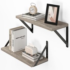 Deep Floating Shelves for Wall, 16W x 6D Rustic Grey Wood Wall Shelves Set of...