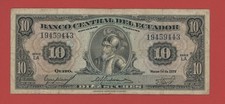ECUADOR  10  SUCRES  1975 LA SIGN. J. MONCAYO  PICK # 109 FINE.