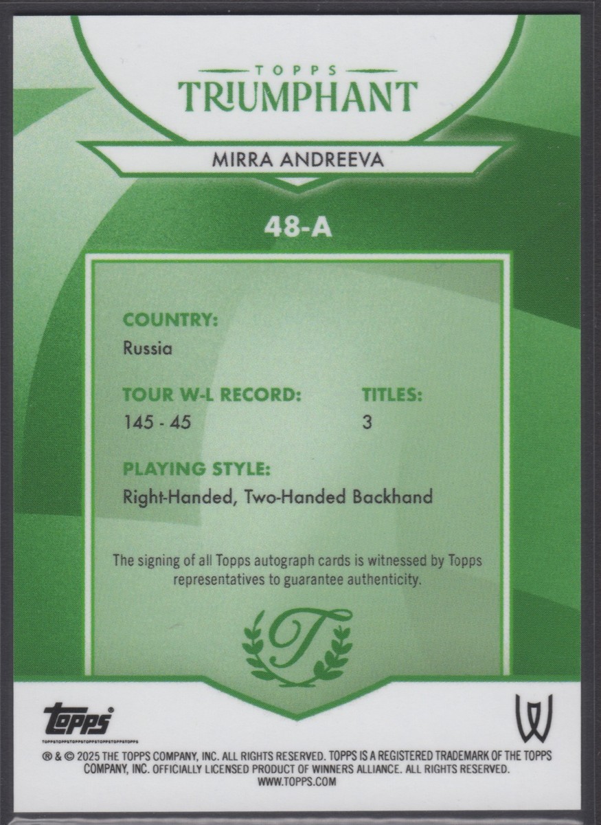 2025 Topps Triumphant Mirra Andreeva Auto Green #/35 #48-A | eBay