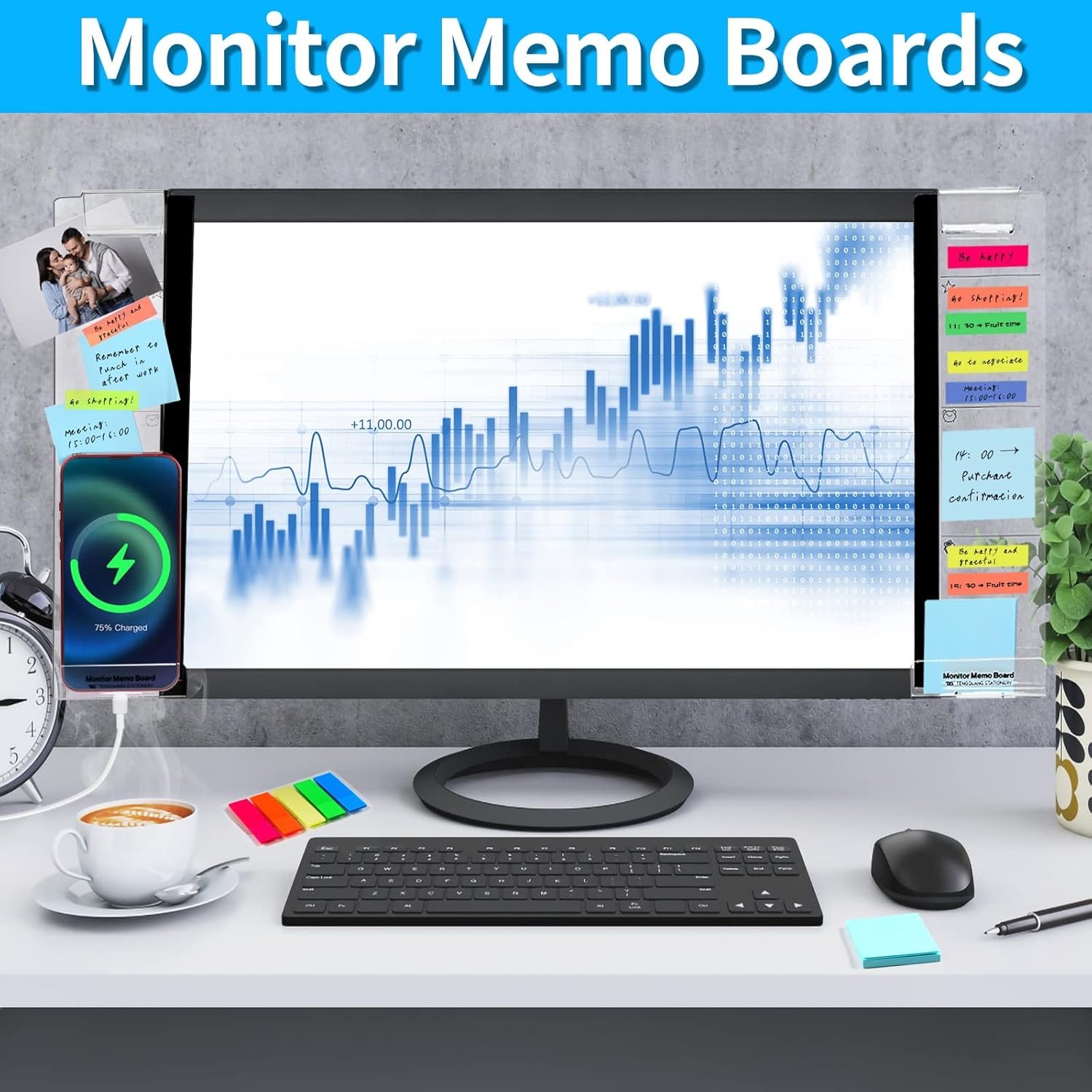 Monitor Memo Board 2PCS Sticky Note Holder for Computer Screen