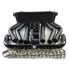 28"x7"x2.5" Turbo Intercooler BLK+Aluminum Black Piping Kit Black Couplers