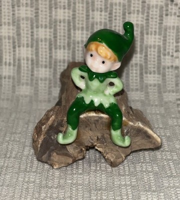 Vintage MCM Pixie Elf Sitting On Log Figurine 2  Tall Miniature