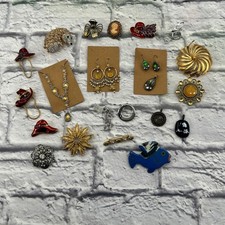 Mixed Jewelry Lot 20pc Brooches Pendants Earrings Necklace Hedgehog Cameo Fish