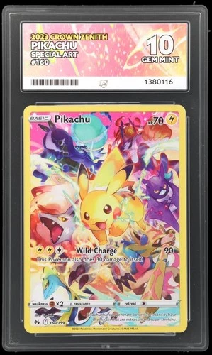 Pikachu 160/159 Crown Zenith Ace 10 Gem Mint Perfect Sub Grades