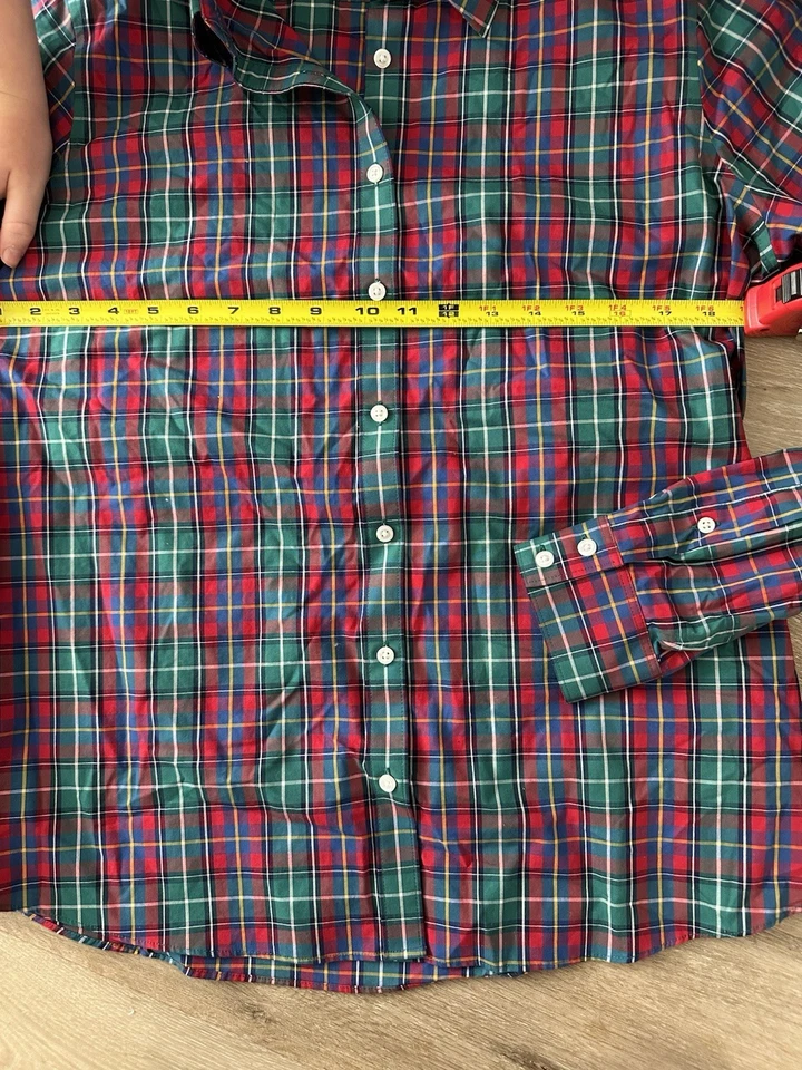 Lands’ End Kids Youth 12 No Iron Supima Plaid Button Down Shirt Red Green Blue - Image 3 of 4