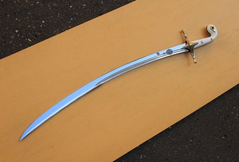 Handmade Islamic Shamshir Sword Ottoman Curved Blade 38" Resin Handle ...