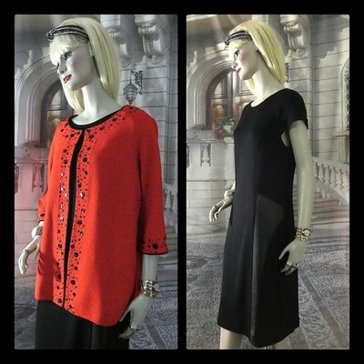 St. John Collection Suit Special Moments Sz 12 Red Jkt w Black Designer Dress