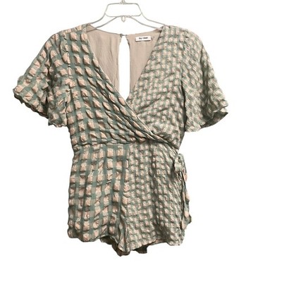 Day + Moon Womens Size Medium Seersucker Plaid Romper Wrap Skort