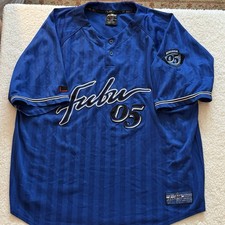 VTG FUBU Baseball Jersey Sz XXL Rap Hip Hop Streetwear Blue Striped Embroidered